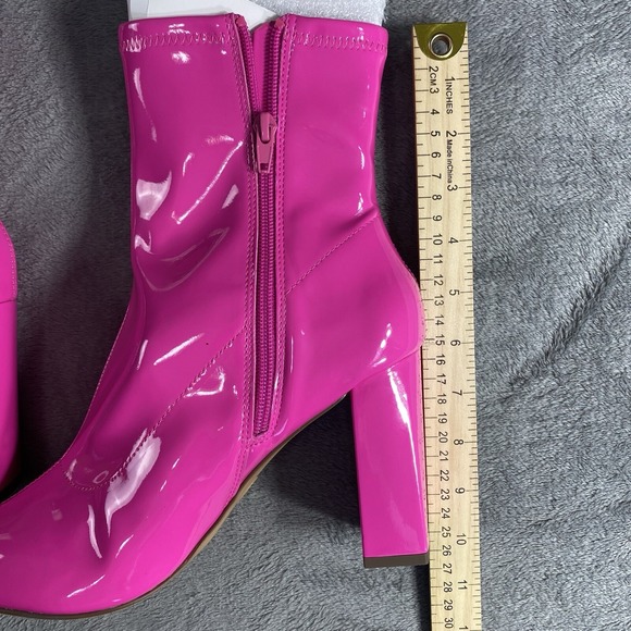 Wild Pair Boots Womens 9.5 Medium Pink Patent Booties Chunky Heel Party Shoes - Picture 6 of 13